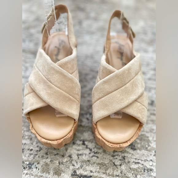 Free People Scalloped Platform Sandals Cork Slides Vanilla Size 7 US - Picture 2 of 10